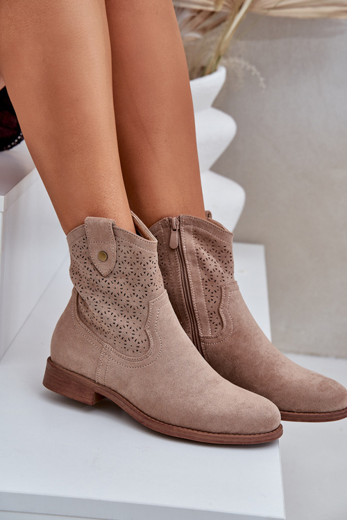 Перфоровані Чоботи На Плоскому Каблуці S.Barski HY51-063 Бежеві