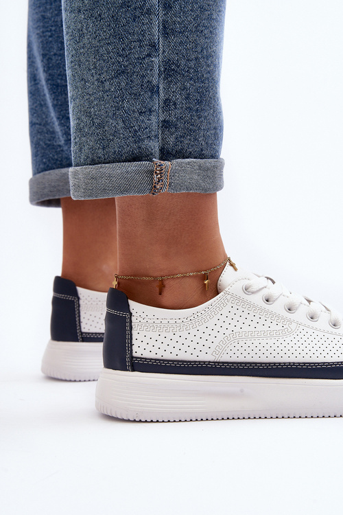 Жіноче шкіряне спортивне взуття Кросівки біло-сині Failla