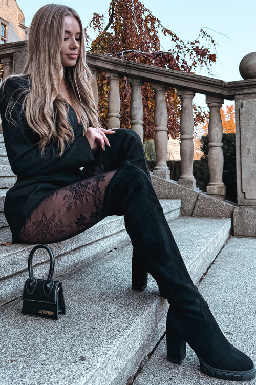 Жіночі чоботи до коліна на платформі екологічна замша чорний Tahlina