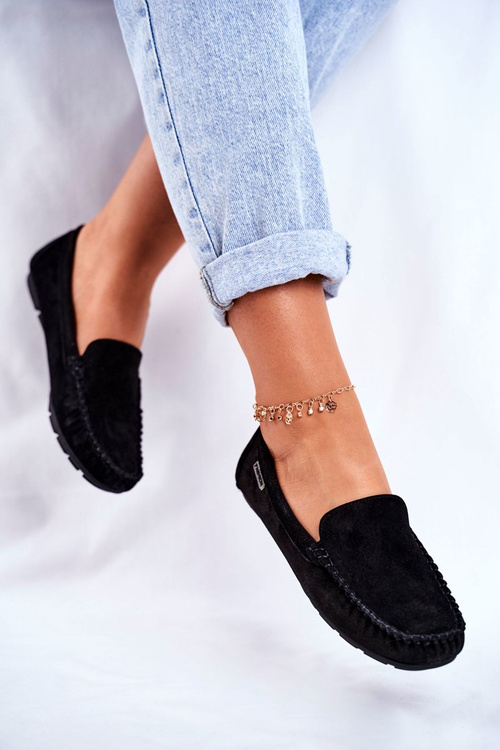 Жіночі лофери шкіряні замшеві чорні Papito