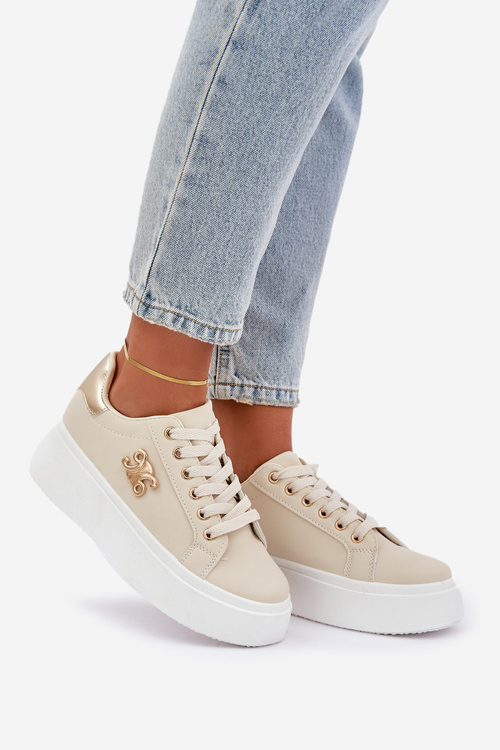 Жіночі Кросівки На Платформі Бежево-Золоті Temittes