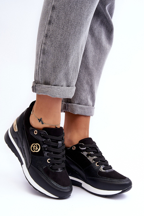 Жіночі спортивні туфлі на танкетці чорні Genova
