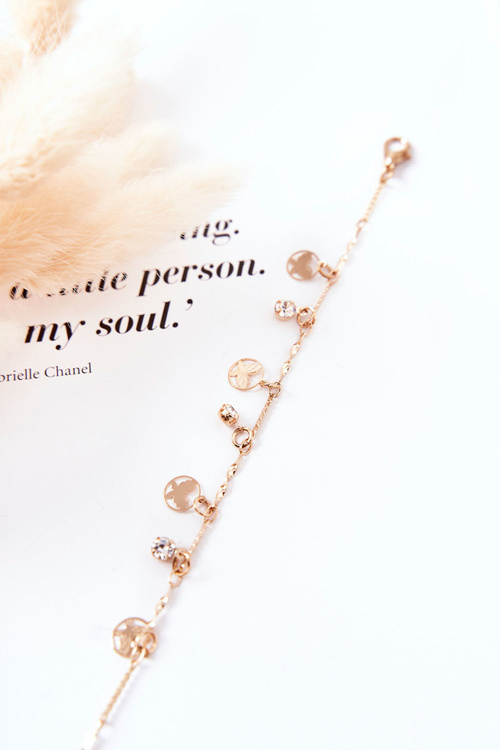 Браслет з підвісками метелик цирконій золото сієна