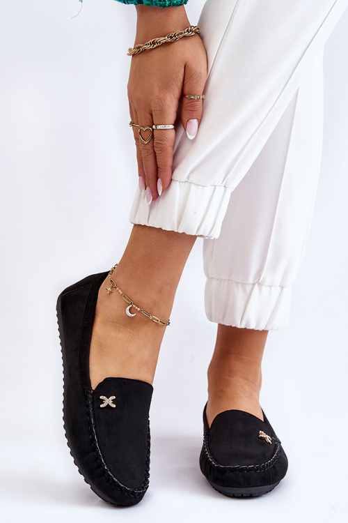 Жіночі замшеві лофери з прикрасами Чорні Leah