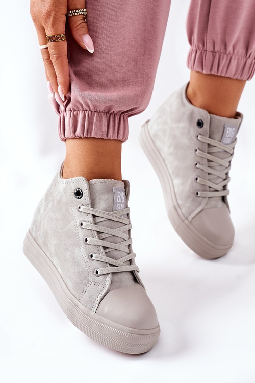 Шкіряні кросівки на танкетці Big Star II274093 сірі