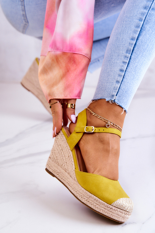 Жіночі еспадрільї на плетеній платформі Канільйо жовтого кольору