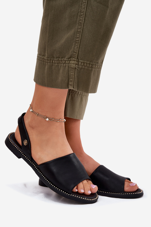 Жіночі Сандалі На Плоскому Каблуку Еко Шкіра Чорні Dereka