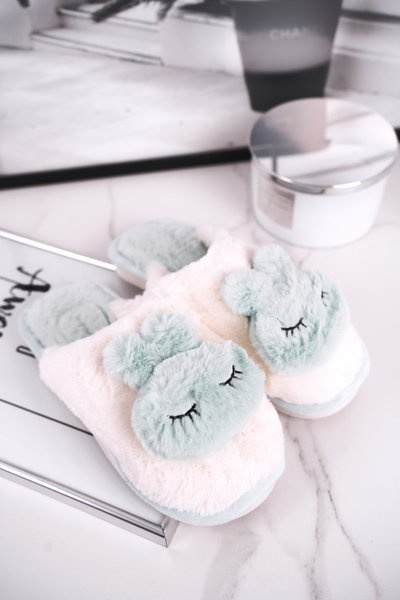 Жіночі пухнасті тапочки світло-зеленого кролика