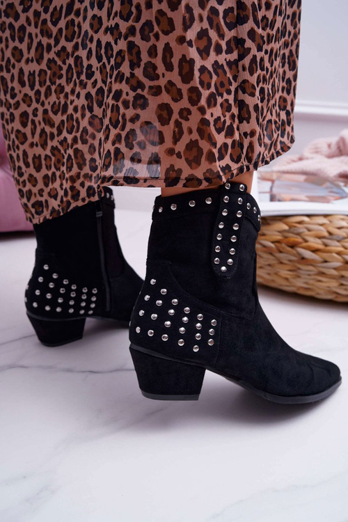 Жіночі ковбойські чоботи на плоскому каблуці чорного тонкого кольору