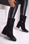 Жіночі черевики на високому каблуці з еко-замші чорного кольору