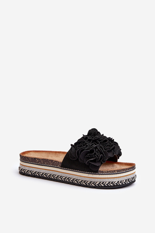 Жіночі босоніжки на платформі, прикрашені квітами Чорні Nodina