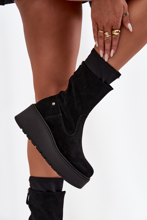 Жіночі шкіряні замшеві чоботи на масивній платформі Maciejka A7161-20 Чорні