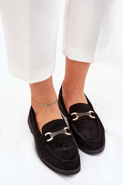 Жіночі Мокасини З Золотим Деталем Чорні Labirae