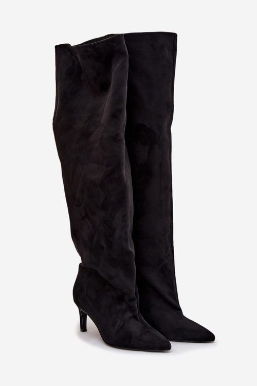 Жіночі чоботи на високому підборі без шнурівки чорні Mavilla