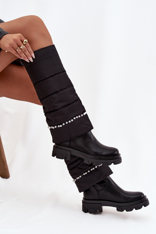 Жіночі утеплені чоботи з намистинами Чорні Irvette