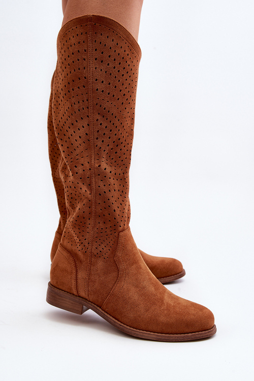 S.Barski HY66-150 Ажурні чоботи на плоскій каблуці Camel