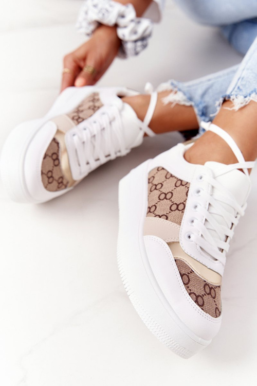 Жіночі спортивні кросівки на платформі біло-золоті Allisone