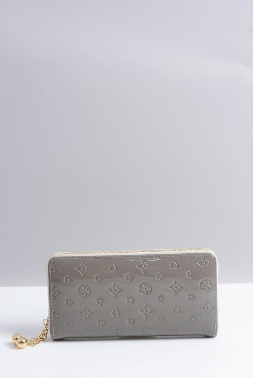 Жіночий гаманець сірий великий лакований золотий замок