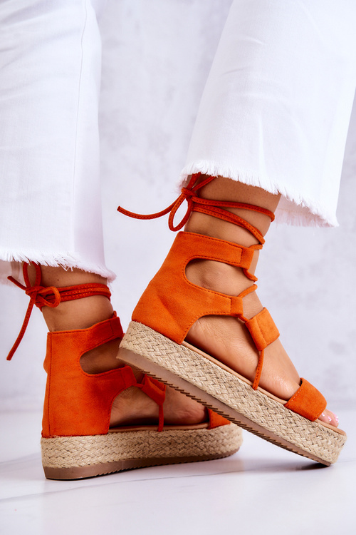 Жіночі зав'язані босоніжки на платформі помаранчеві Amrillo