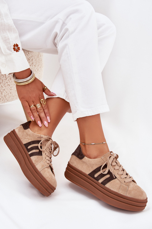 Жіночі кросівки на платформі з натурального замшу бежеві Eldira