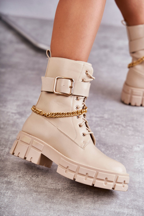 Модні робочі черевики з ланцюжком Бежеві солессо