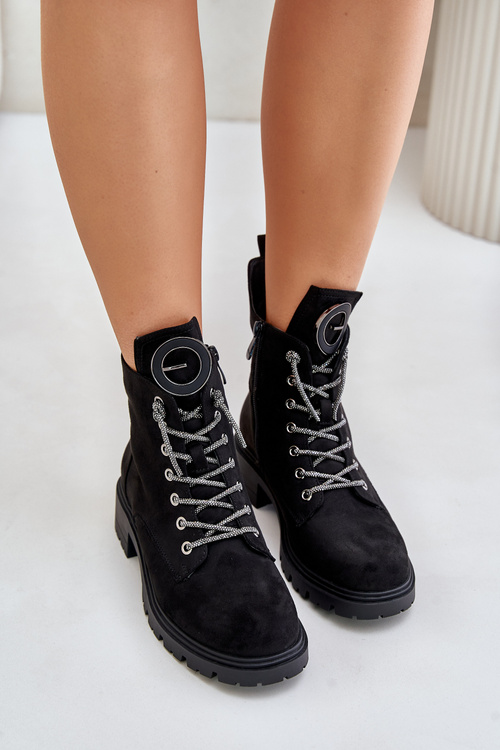 Ботильйони утеплені з декоративною шнурівкою Vinceza 16465 Black