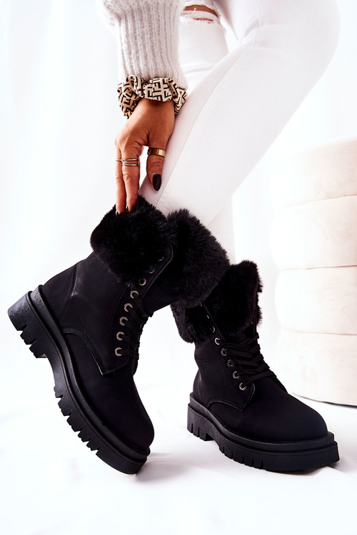 Шкіряні черевики з хутром Black Farley