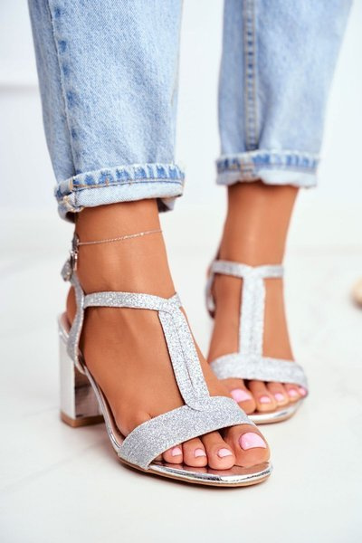 Жіночі босоніжки на шпильці Glitter Silver Perfecto