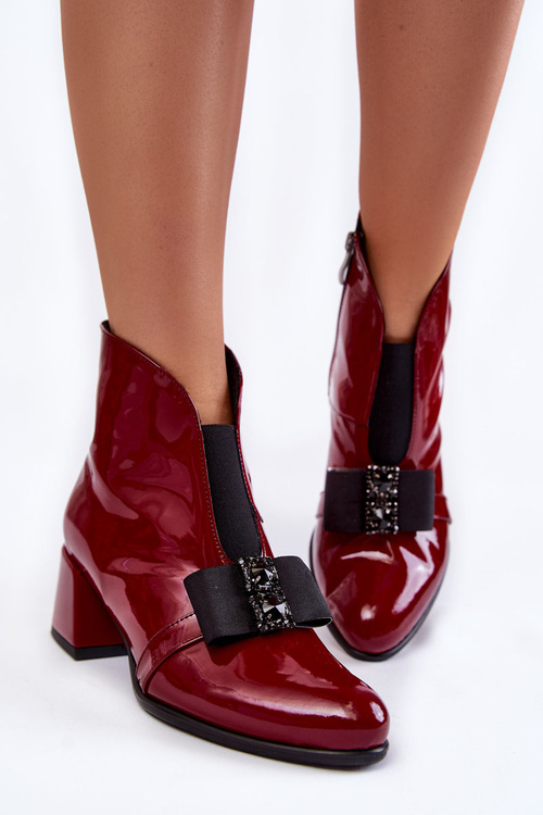 Лаковані чоботи на високих підборах з декоративним бантом Бордові Hallie