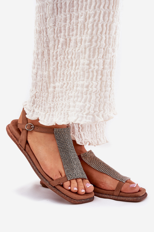 Плоскі Елегантні Жіночі Сандалі З Кристалами Artiker 56C1365 Коричневі