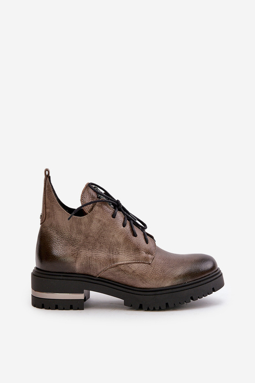 Жіночі шкіряні ботильйони на плоскому каблуці бежеві Charline