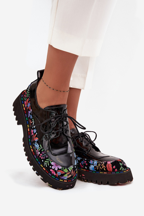 Лаковані напівчеревики з натуральної шкіри з візерунком Artiker 57C0174 Чорний