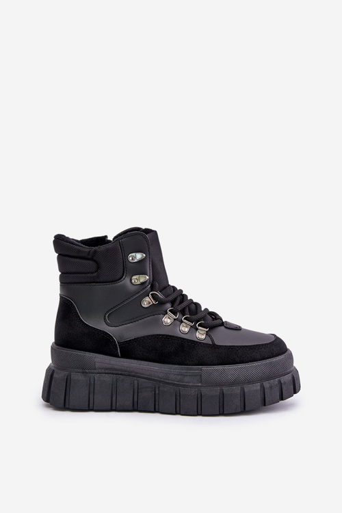 Жіночі утеплені ботильйони на платформі чорні Jelenia