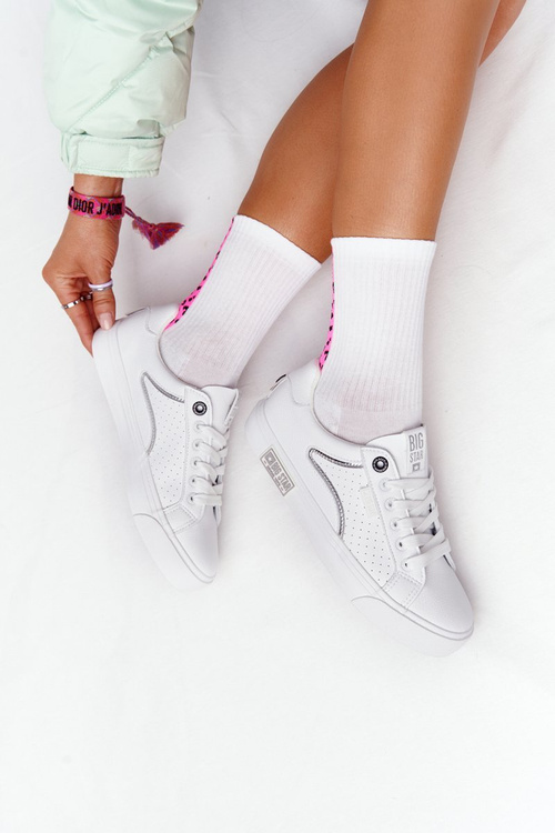 Жіночі шкіряні кросівки BIG STAR HH274075 біло-сріблясті