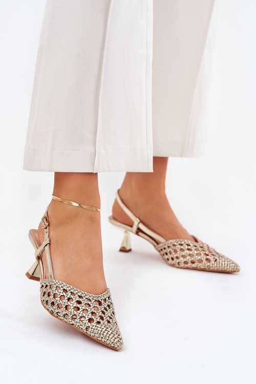 Туфлі На Шпильках З Загостреним Носом І Відкритою П'ятою Золоті Umirana