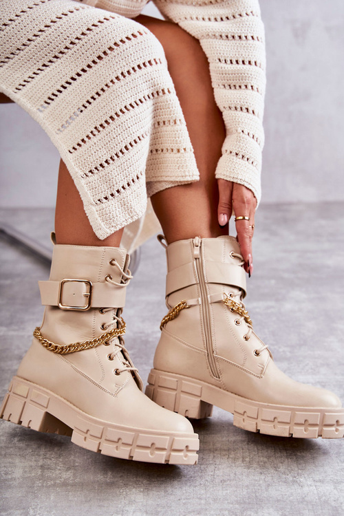 Модні робочі черевики з ланцюжком Бежеві солессо