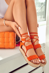 Жіночі зав'язані босоніжки на платформі помаранчеві Amrillo