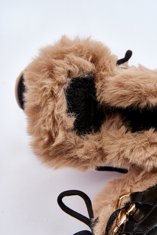 Жіночі утеплені спортивні черевики на шнурівці чорно-бежевий Kerberos