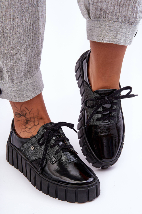 Шкіряні напівчеревики на платформі Чорні Hypnosis