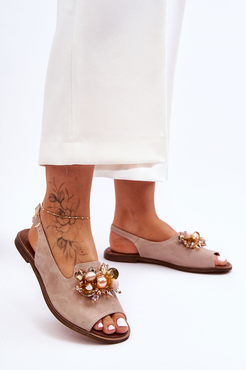 Замшеві босоніжки на плоскій підошві Nicole 2805/042 Beige