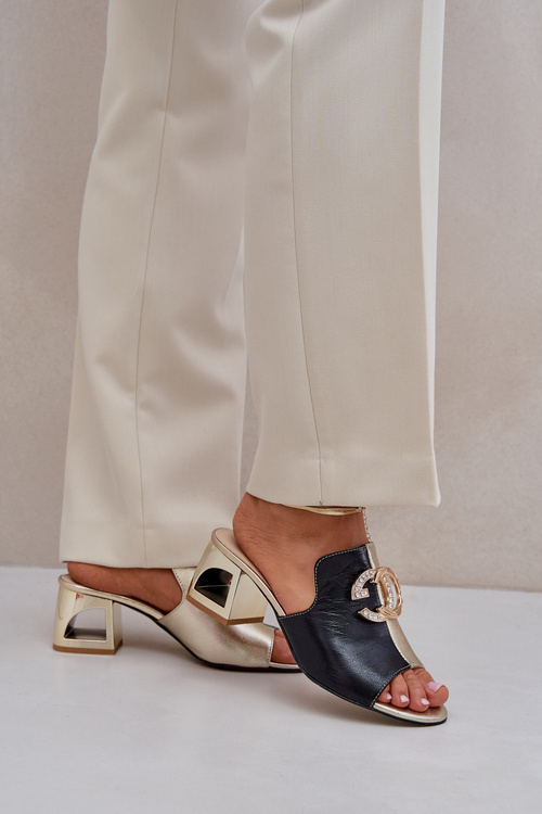 Шкіряні Елегантні Жіночі Сандалі на Низькому Каблуці Лаура Мессі 2874 Чорні