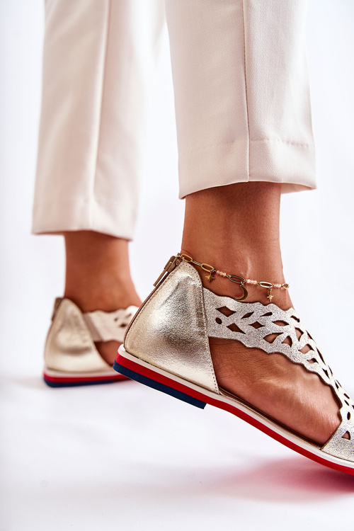 Шкіряні ажурні босоніжки Gold Alima