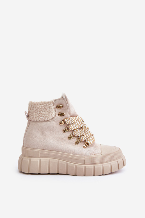 Жіночі утеплені ботильйони на платформі бежеві Alcyhen