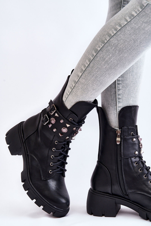 Жіночі високі чоботи на блискавці чорні Kastella