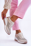 Жіночі шкіряні ажурні кросівки світло-бежеві Virginia