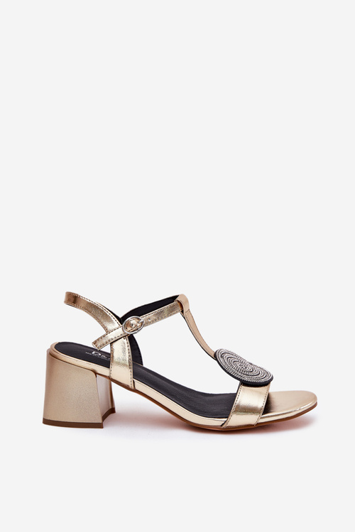 Шкіряні Сандалі На Каблуку З Декорацією D&A JC51-842 Золоті
