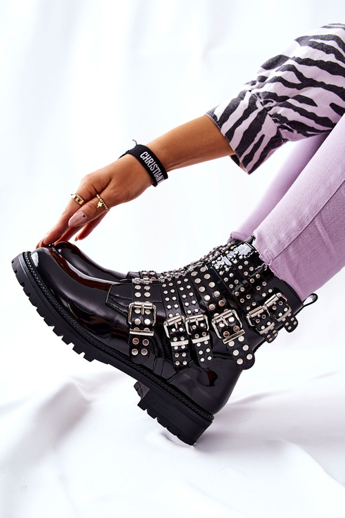 Чоботи Лаковані Смугами Чорні Marchelli