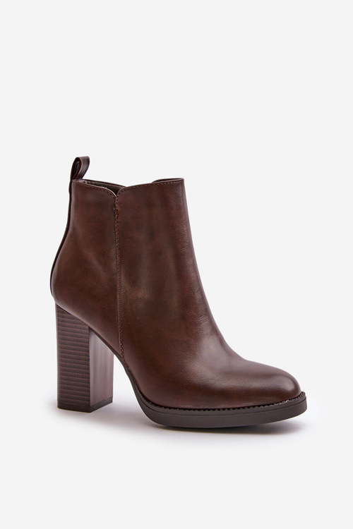 Утеплені жіночі чоботи на підборах з еко шкіри темно-коричневого кольору Teresine