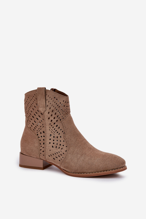 Жіночі перфоровані черевики на низькому каблуці бежеві Neliawen