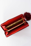 Жіночий великий червоний гаманець з орнаментом на блискавці